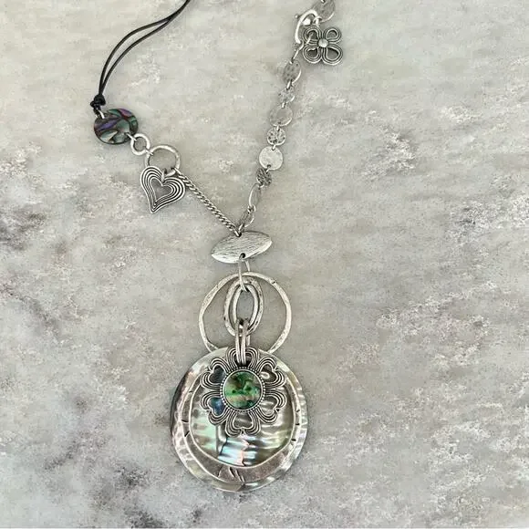 Bohm abalone shell silver tone long statement necklace - Picture 2 of 3